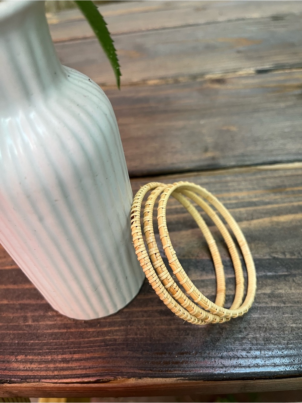 Stackable Natural Nantucket Beige Woven Bangle Bracelets - Women Jewelry